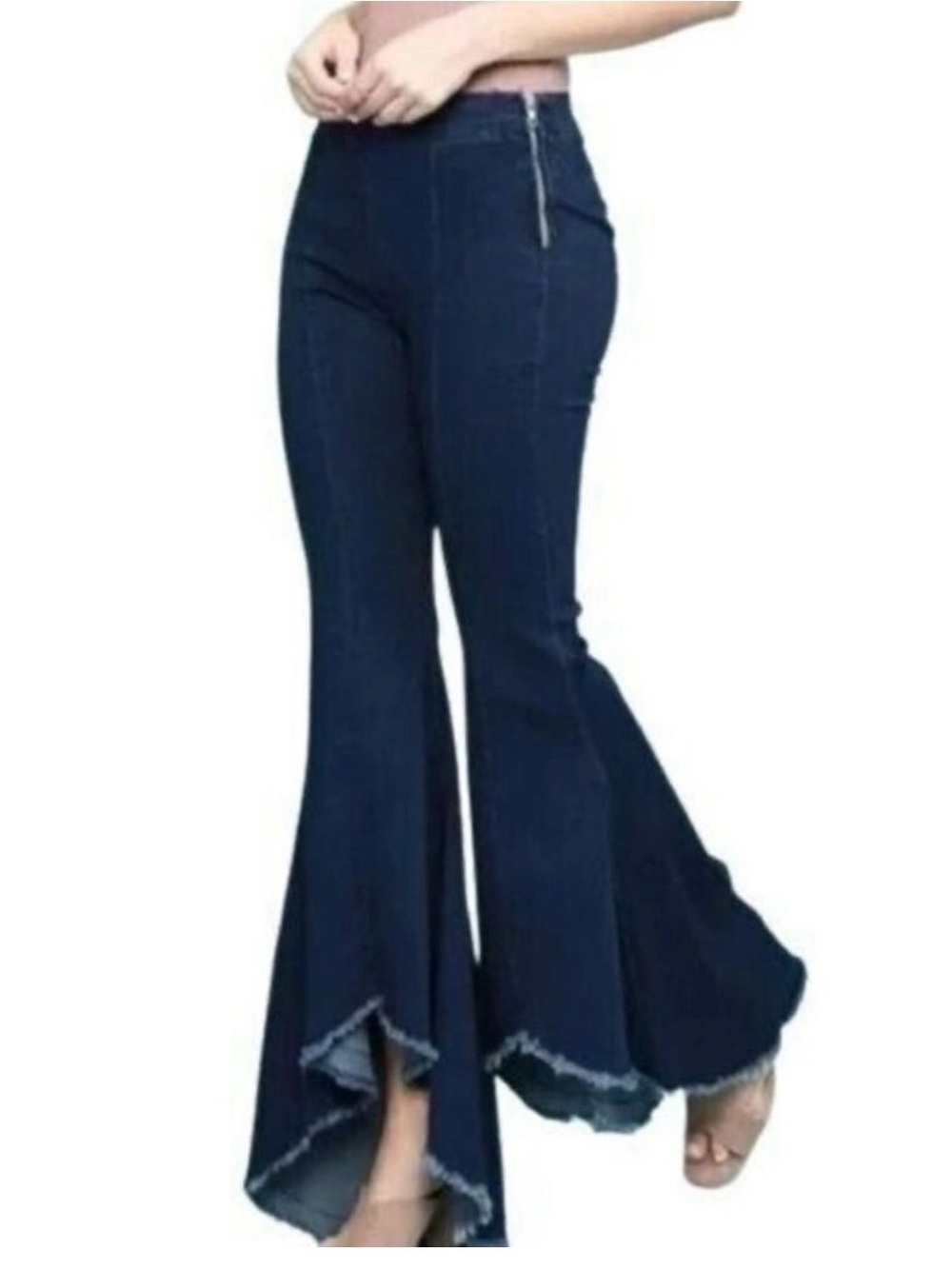Judy Blue Stretch High Rise Super Flare High- Low Raw Hem Jeans Blue Sz 11/30